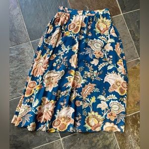 ANTHROPOLOGIE: floral, midi skirt, blue, small